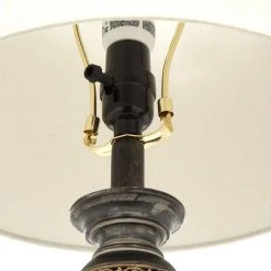 25.5 in. Aged Bronze Stacked Ball Table Lamp with Couture Linen Flower Shade by Elegant Designs -JAZAVA Sales Store aged bronze elegant designs table lamps lt3097 wht 1d 1000