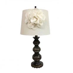 25.5 in. Aged Bronze Stacked Ball Table Lamp with Couture Linen Flower Shade by Elegant Designs