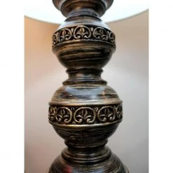 25.5 in. Aged Bronze Stacked Ball Table Lamp with Couture Linen Flower Shade by Elegant Designs -JAZAVA Sales Store aged bronze elegant designs table lamps lt3097 wht c3 1000