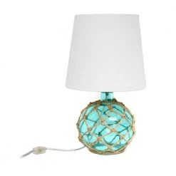 15.25 in. 1-Light Aqua Buoy Rope Nautical Netted Coastal Ocean Sea Glass Table Lamp with White Fabric Shade by Elegant Designs -JAZAVA Sales Store aqua elegant designs table lamps lt1050 aqu 44 1000