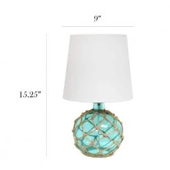 15.25 in. 1-Light Aqua Buoy Rope Nautical Netted Coastal Ocean Sea Glass Table Lamp with White Fabric Shade by Elegant Designs -JAZAVA Sales Store aqua elegant designs table lamps lt1050 aqu 4f 1000