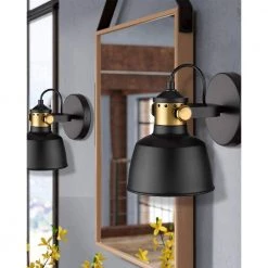 5.9 in. 1-Light Brass Black Vanity Light with Metal Shade Mirror Sconces Wall Lighting for Bathroom by JAZAVA -JAZAVA Sales Store black 1 light jazava vanity lighting hdw3700 1 bkdm 31 1000