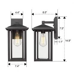 15 in. 1-Light Hardwired Black Finish with Clear Glass Outdoor Wall Lantern Sconce Wall Light 1-Pack by JAZAVA 8 15 in. 1-Light Hardwired Black Finish with Clear Glass Outdoor Wall Lantern Sconce Wall Light 1-Pack by JAZAVA -JAZAVA Sales Store black 1pk jazava outdoor sconces hd1951 bkdm 40 1000