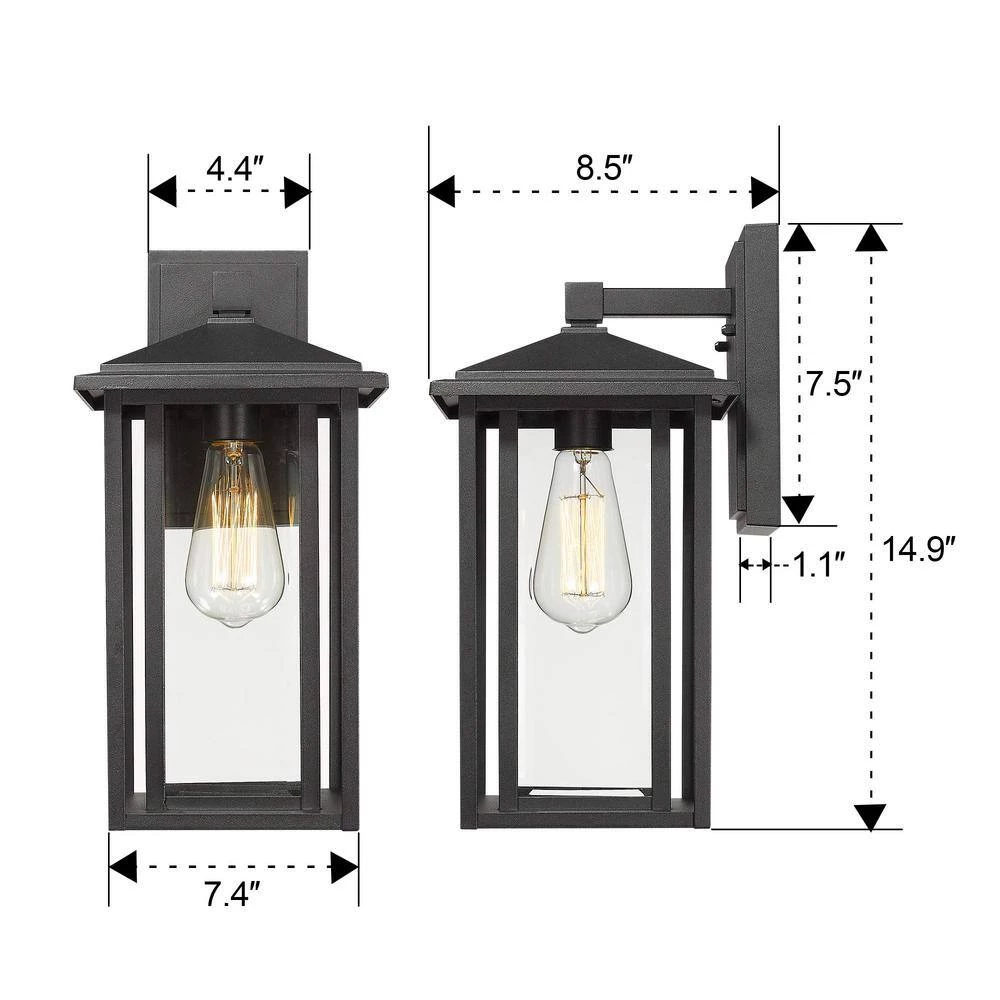 15 in. 1-Light Hardwired Black Finish with Clear Glass Outdoor Wall Lantern Sconce Wall Light 1-Pack by JAZAVA 3 15 in. 1-Light Hardwired Black Finish with Clear Glass Outdoor Wall Lantern Sconce Wall Light 1-Pack by JAZAVA - Image 3