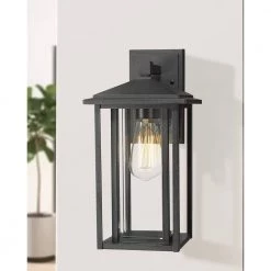 15 in. 1-Light Hardwired Black Finish with Clear Glass Outdoor Wall Lantern Sconce Wall Light 1-Pack by JAZAVA 10 15 in. 1-Light Hardwired Black Finish with Clear Glass Outdoor Wall Lantern Sconce Wall Light 1-Pack by JAZAVA -JAZAVA Sales Store black 1pk jazava outdoor sconces hd1951 bkdm 44 1000