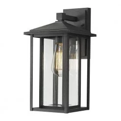 15 in. 1-Light Hardwired Black Finish with Clear Glass Outdoor Wall Lantern Sconce Wall Light 1-Pack by JAZAVA