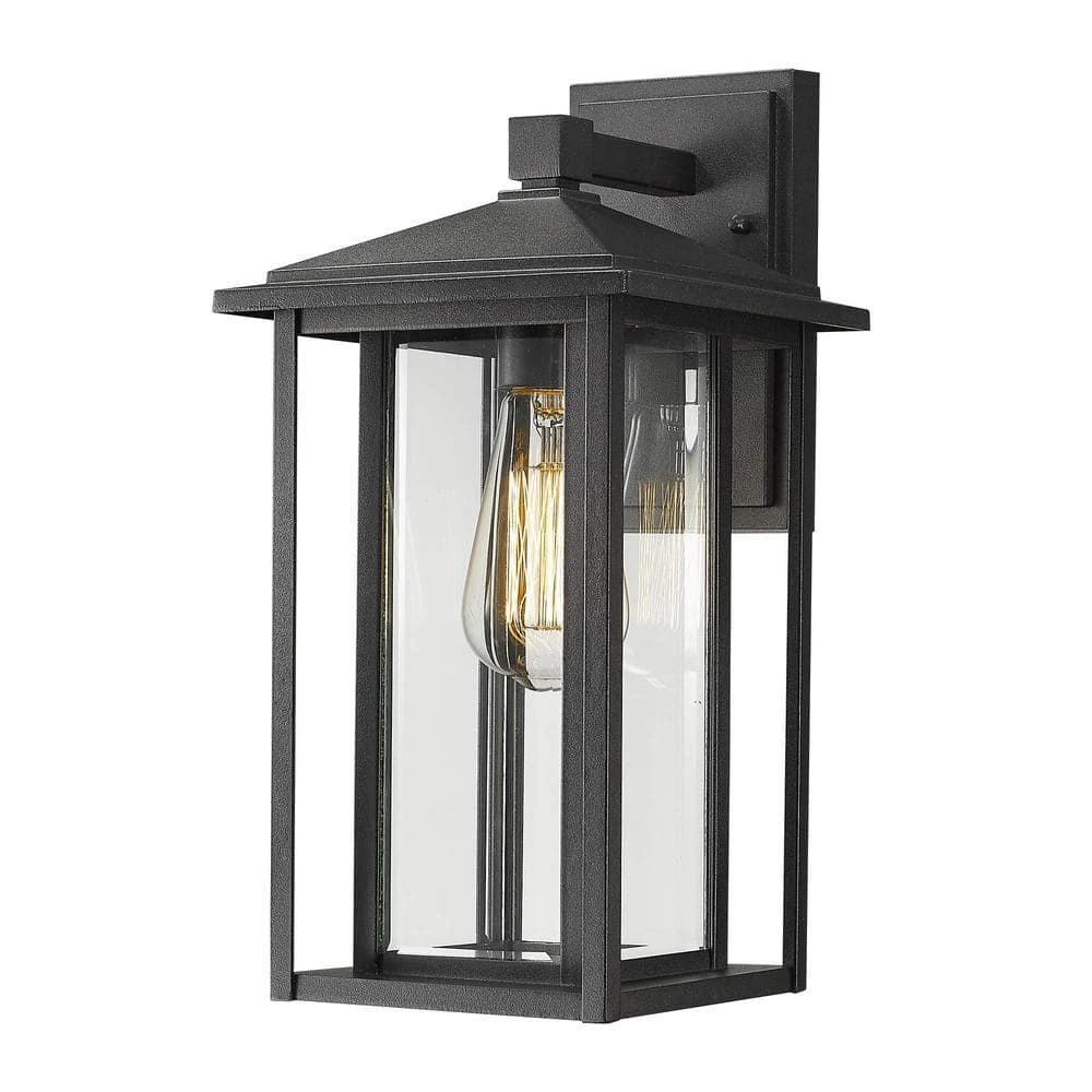 15 in. 1-Light Hardwired Black Finish with Clear Glass Outdoor Wall Lantern Sconce Wall Light 1-Pack by JAZAVA 1 15 in. 1-Light Hardwired Black Finish with Clear Glass Outdoor Wall Lantern Sconce Wall Light 1-Pack by JAZAVA