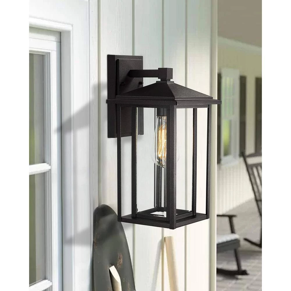 15 in. 1-Light Hardwired Black Finish with Clear Glass Outdoor Wall Lantern Sconce Wall Light 1-Pack by JAZAVA 2 15 in. 1-Light Hardwired Black Finish with Clear Glass Outdoor Wall Lantern Sconce Wall Light 1-Pack by JAZAVA - Image 2