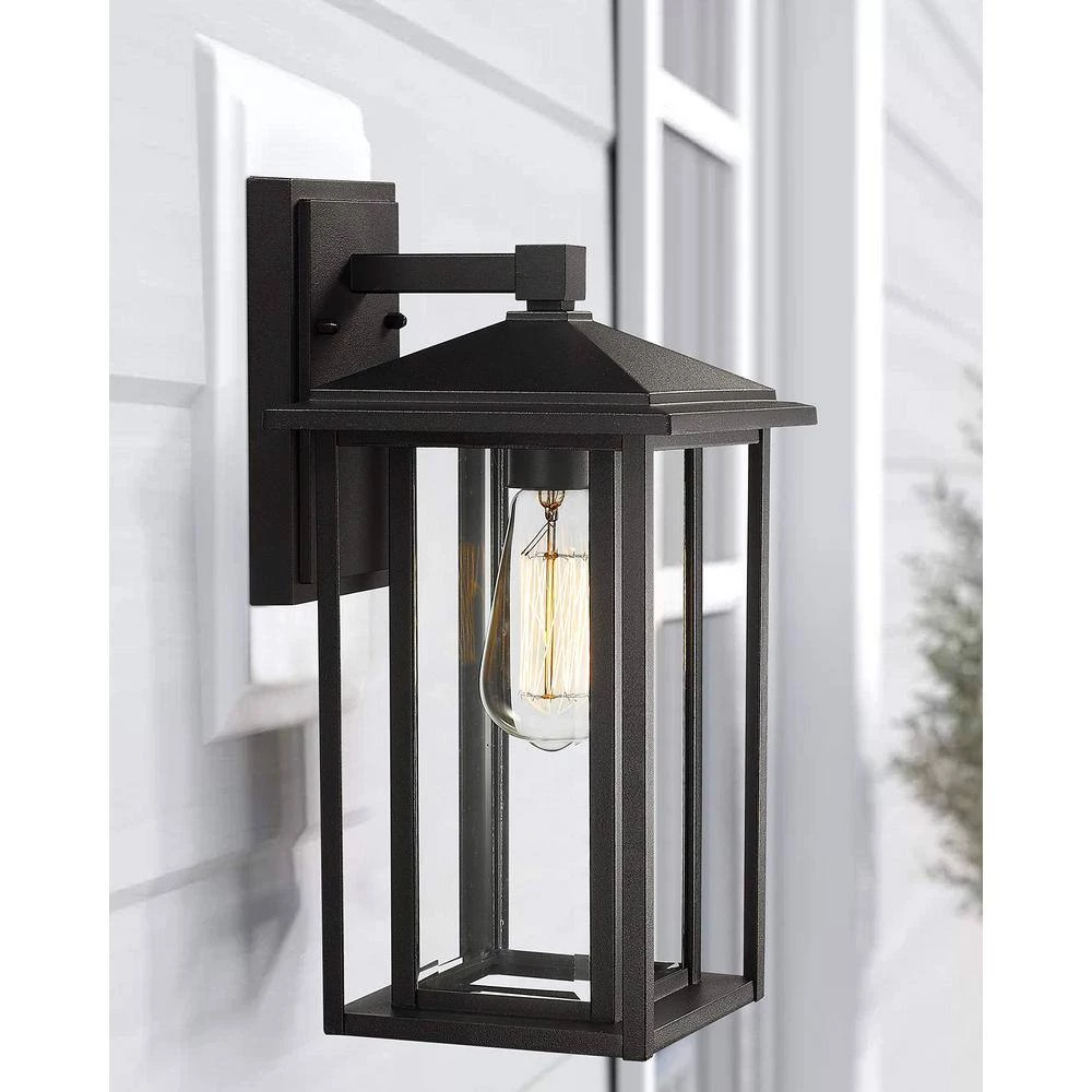 15 in. 1-Light Hardwired Black Finish with Clear Glass Outdoor Wall Lantern Sconce Wall Light 1-Pack by JAZAVA 6 15 in. 1-Light Hardwired Black Finish with Clear Glass Outdoor Wall Lantern Sconce Wall Light 1-Pack by JAZAVA - Image 6