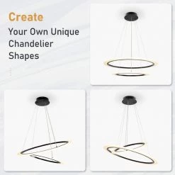 73-Watt Acrylic Integrated LED Pendant Light Black Modern Island Light Hanging Chandelier for Kitchen Dining Room by JAZAVA 10 73-Watt Acrylic Integrated LED Pendant Light Black Modern Island Light Hanging Chandelier for Kitchen Dining Room by JAZAVA -JAZAVA Sales Store black 2 ring jazava chandeliers 2054 2r bk 1f 1000