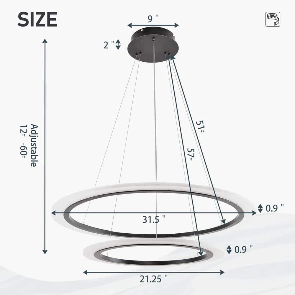 73-Watt Acrylic Integrated LED Pendant Light Black Modern Island Light Hanging Chandelier for Kitchen Dining Room by JAZAVA 3 73-Watt Acrylic Integrated LED Pendant Light Black Modern Island Light Hanging Chandelier for Kitchen Dining Room by JAZAVA - Image 3