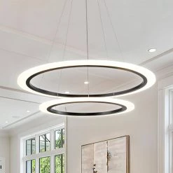 73-Watt Acrylic Integrated LED Pendant Light Black Modern Island Light Hanging Chandelier for Kitchen Dining Room by JAZAVA