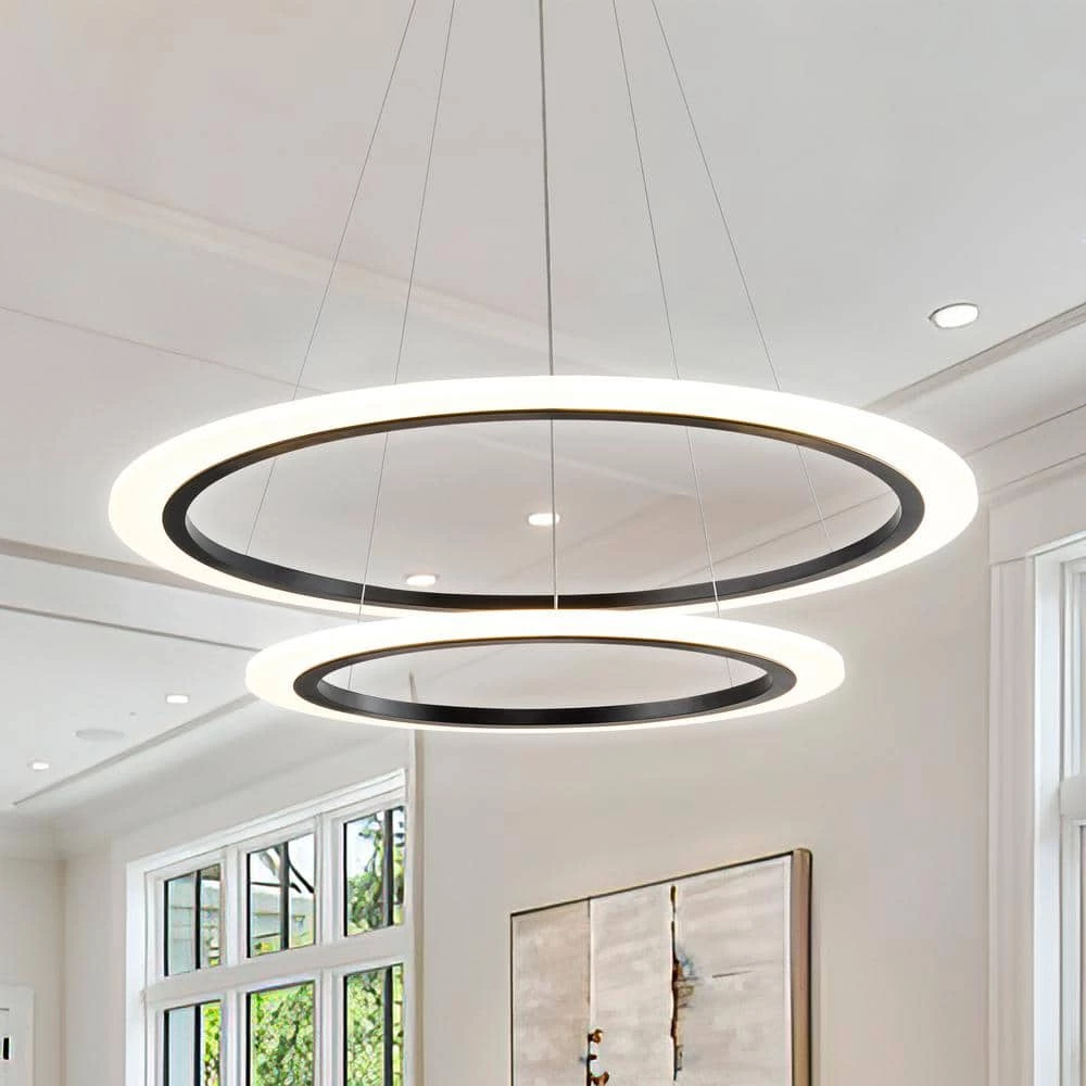 73-Watt Acrylic Integrated LED Pendant Light Black Modern Island Light Hanging Chandelier for Kitchen Dining Room by JAZAVA 1 73-Watt Acrylic Integrated LED Pendant Light Black Modern Island Light Hanging Chandelier for Kitchen Dining Room by JAZAVA