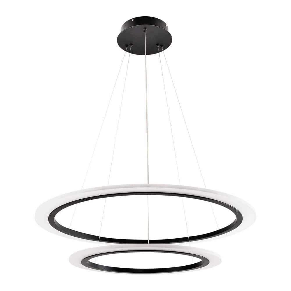 73-Watt Acrylic Integrated LED Pendant Light Black Modern Island Light Hanging Chandelier for Kitchen Dining Room by JAZAVA 2 73-Watt Acrylic Integrated LED Pendant Light Black Modern Island Light Hanging Chandelier for Kitchen Dining Room by JAZAVA - Image 2