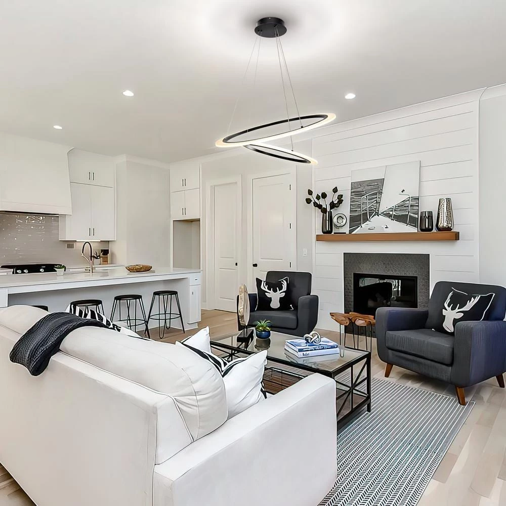 73-Watt Acrylic Integrated LED Pendant Light Black Modern Island Light Hanging Chandelier for Kitchen Dining Room by JAZAVA 6 73-Watt Acrylic Integrated LED Pendant Light Black Modern Island Light Hanging Chandelier for Kitchen Dining Room by JAZAVA - Image 6