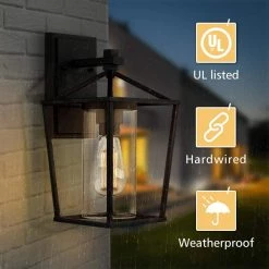 1-Light 13.8 in. H Black Hardwired Outdoor Wall Lantern Sconce Lantern (Pack of 2) by JAZAVA -JAZAVA Sales Store black 2pk jazava outdoor sconces hd20065b1 2pkdm 1f 1000