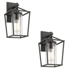 1-Light 13.8 in. H Black Hardwired Outdoor Wall Lantern Sconce Lantern (Pack of 2) by JAZAVA