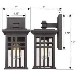 12 in. 1-Light Black With Clear Glass Hardwired Outdoor Wall Lantern Sconce Light 2-Pack by JAZAVA -JAZAVA Sales Store black 2pk jazava outdoor sconces hd20068b1 2pkdm 1f 1000
