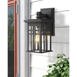12 in. 1-Light Black With Clear Glass Hardwired Outdoor Wall Lantern Sconce Light 2-Pack by JAZAVA -JAZAVA Sales Store black 2pk jazava outdoor sconces hd20068b1 2pkdm 44 1000