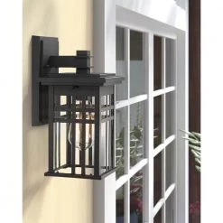 12 in. 1-Light Black With Clear Glass Hardwired Outdoor Wall Lantern Sconce Light 2-Pack by JAZAVA -JAZAVA Sales Store black 2pk jazava outdoor sconces hd20068b1 2pkdm 4f 1000