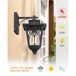 1-Light Black Hardwired Outdoor Wall Lantern Sconce with Seeded Glass Pier Mount Light by JAZAVA -JAZAVA Sales Store black 2pk jazava outdoor sconces hdtxw2408 2dp 4f 1000