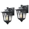 1-Light Black Hardwired Outdoor Wall Lantern Sconce with Seeded Glass Pier Mount Light by JAZAVA