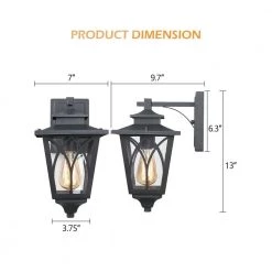 1-Light Black Hardwired Outdoor Wall Lantern Sconce with Seeded Glass Pier Mount Light by JAZAVA -JAZAVA Sales Store black 2pk jazava outdoor sconces hdtxw2408 2dp c3 1000