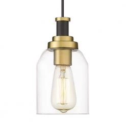 1-Light Black and Gold Finish Cylinder Pendant Light by JAZAVA