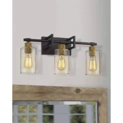 22 in. 3 Light Black and Antique Gold Finish Vanity Light with Clear Glass Shade by JAZAVA -JAZAVA Sales Store black and glod jazava vanity lighting hd1102 3 bkdm 31 1000