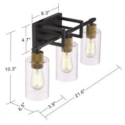 22 in. 3 Light Black and Antique Gold Finish Vanity Light with Clear Glass Shade by JAZAVA -JAZAVA Sales Store black and glod jazava vanity lighting hd1102 3 bkdm c3 1000