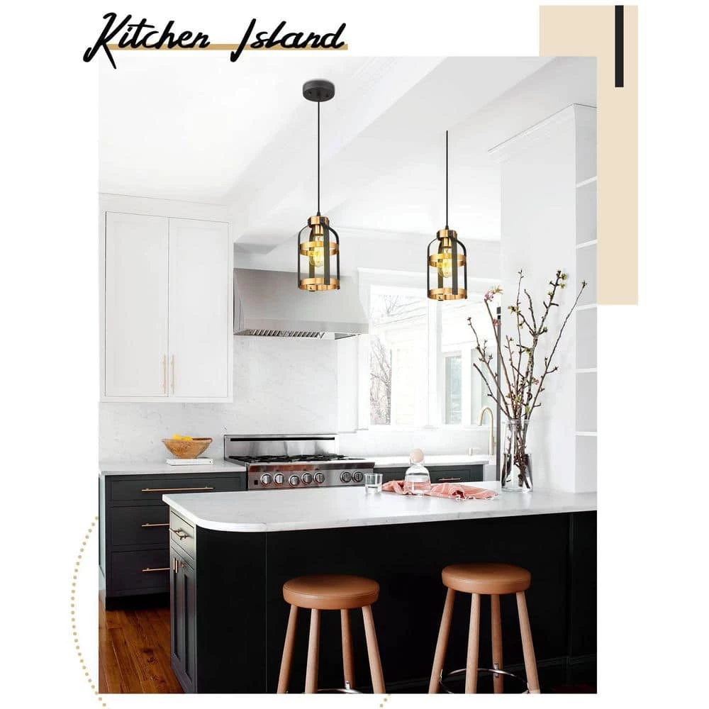 1-Light Black and Gold Finish Cage Pendant Light with Metal Shade by JAZAVA 4 1-Light Black and Gold Finish Cage Pendant Light with Metal Shade by JAZAVA - Image 4