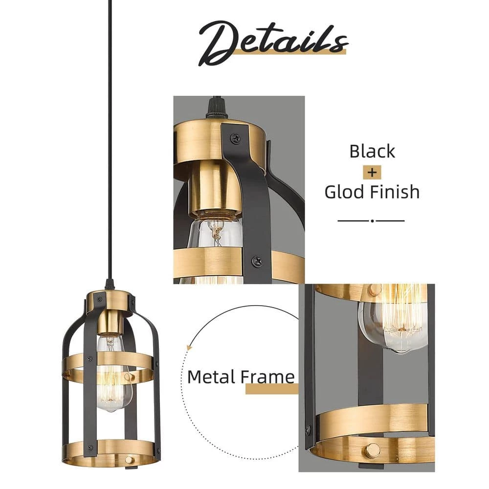 1-Light Black and Gold Finish Cage Pendant Light with Metal Shade by JAZAVA 3 1-Light Black and Gold Finish Cage Pendant Light with Metal Shade by JAZAVA - Image 3