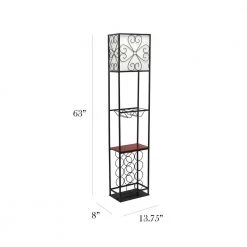 63 in. 1-Light Black Etagere Organizer Wood Accented Storage Shelf and Wine Rack Floor Lamp with Linen Shade by Elegant Designs -JAZAVA Sales Store black elegant designs floor lamps lf1021 blk 4f 1000