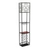 63 in. 1-Light Black Etagere Organizer Wood Accented Storage Shelf and Wine Rack Floor Lamp with Linen Shade by Elegant Designs