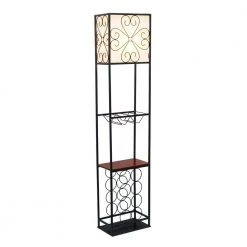 63 in. 1-Light Black Etagere Organizer Wood Accented Storage Shelf and Wine Rack Floor Lamp with Linen Shade by Elegant Designs -JAZAVA Sales Store black elegant designs floor lamps lf1021 blk c3 1000