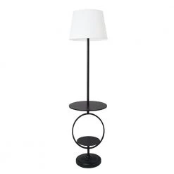 61 in. 1-Light Black Bedside Nightstand End Table Dual Shelf Decorative Floor Lamp by Elegant Designs