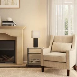 Monaco Avenue 21 in. Modern Black Leather Table Lamp with White Fabric Shade by Elegant Designs -JAZAVA Sales Store black elegant designs table lamps lt1025 blk 1d 1000