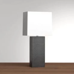 Monaco Avenue 21 in. Modern Black Leather Table Lamp with White Fabric Shade by Elegant Designs -JAZAVA Sales Store black elegant designs table lamps lt1025 blk 31 1000