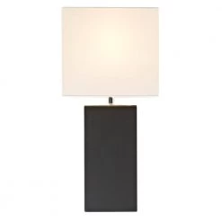 Monaco Avenue 21 in. Modern Black Leather Table Lamp with White Fabric Shade by Elegant Designs -JAZAVA Sales Store black elegant designs table lamps lt1025 blk 4f 1000