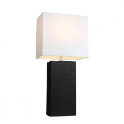 Monaco Avenue 21 in. Modern Black Leather Table Lamp with White Fabric Shade by Elegant Designs