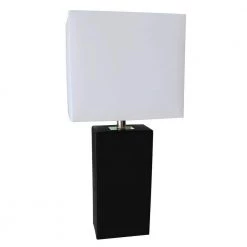 Monaco Avenue 21 in. Modern Black Leather Table Lamp with White Fabric Shade by Elegant Designs -JAZAVA Sales Store black elegant designs table lamps lt1025 blk 66 1000