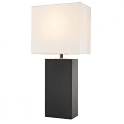 Monaco Avenue 21 in. Modern Black Leather Table Lamp with White Fabric Shade by Elegant Designs -JAZAVA Sales Store black elegant designs table lamps lt1025 blk 77 1000