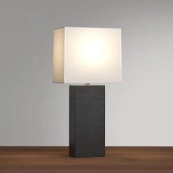 Monaco Avenue 21 in. Modern Black Leather Table Lamp with White Fabric Shade by Elegant Designs -JAZAVA Sales Store black elegant designs table lamps lt1025 blk d4 1000
