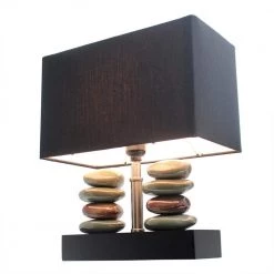 Monterey 14.5 in. Rectangular Dual Stacked Stone Ceramic Table Lamp with Black Shade by Elegant Designs