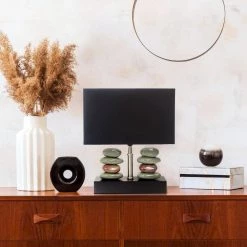 Monterey 14.5 in. Rectangular Dual Stacked Stone Ceramic Table Lamp with Black Shade by Elegant Designs -JAZAVA Sales Store black elegant designs table lamps lt1036 blk 76 1000