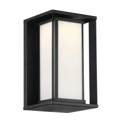 Paxton 1-Light Black Integrated LED Outdoor Wall Sconce with White Panel Glass Shade by GLUCKSTEINELEMENTS