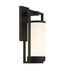 Landon 1-Light Integrated LED Black Metal Outdoor Wall Sconce with Frosted Glass Shade by GLUCKSTEINELEMENTS