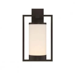 Landon 1-Light Black LED Outdoor Wall Sconce with Frosted Glass Shade by GLUCKSTEINELEMENTS
