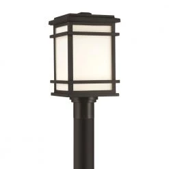 Balmoral Black Integrated LED Outdoor Post with White Panel Glass Shade by GLUCKSTEINELEMENTS