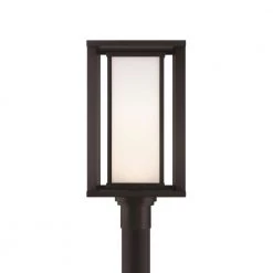 Paxton Black Integrated LED Outdoor Post with White Panel Glass Shade by GLUCKSTEINELEMENTS